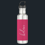 Bouteille D'eau Nom du script Cadeau personnalisé rose personnalis<br><div class="desc">Une magnifique bouteille d'eau avec un nom personnalisé dans une police de script moderne et élégante. En rose et blanc. Merveilleux comme une fête des mères,  vacances,  anniversaire,  ménage ou cadeau de servante d'honneur.</div>