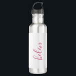 Bouteille D'eau Nom du script Cadeau personnalisé rose personnalis<br><div class="desc">Une magnifique bouteille d'eau avec un nom personnalisé dans une police de script moderne et élégante. En rose et blanc. Merveilleux comme une fête des mères,  vacances,  anniversaire,  ménage ou cadeau de servante d'honneur.</div>