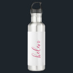 Bouteille D'eau Nom du script Cadeau personnalisé rose personnalis<br><div class="desc">Une magnifique bouteille d'eau avec un nom personnalisé dans une police de script moderne et élégante. En rose et blanc. Merveilleux comme une fête des mères,  vacances,  anniversaire,  ménage ou cadeau de servante d'honneur.</div>