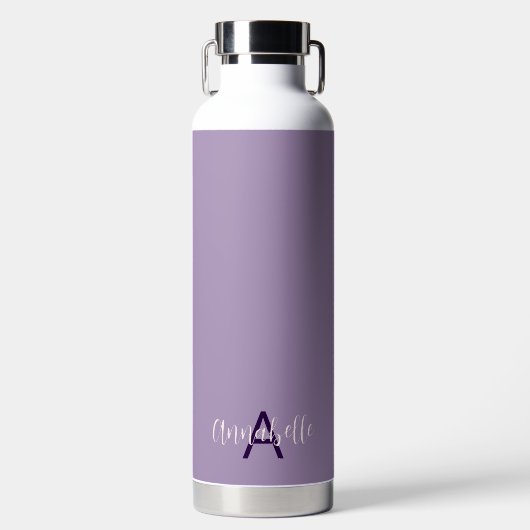 Bouteille D'eau Nom du script chic & Monogram Solid Indigo Purple (Avant)