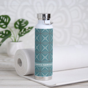 Bouteille D'eau Nom et motif rétro en turquoise et gris muet
