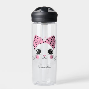 Bouteille D'eau Nom et texte personnalisés face de chat