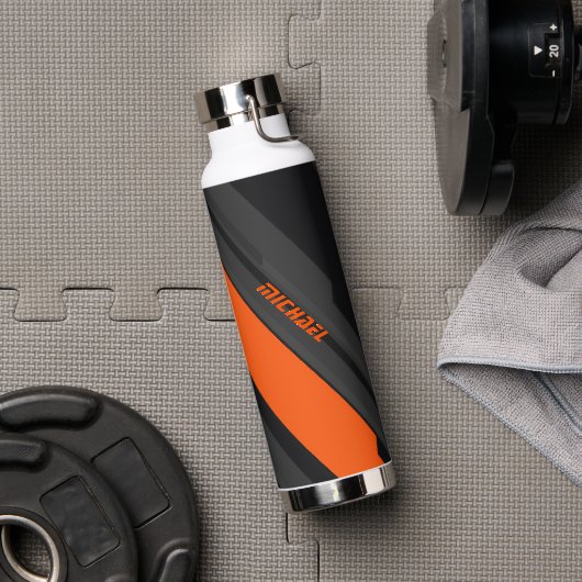 Bouteille D'eau Nom Géométrique Orange Noir Moderne (Salle de sport (pivotée))