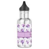 Bouteille D'eau Nom Monogramme Fleurs Rose Violet Filles (Gauche)