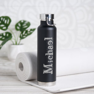Bouteille D'eau Nom monogramme moderne minimaliste noir blanc