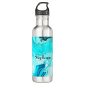 Bouteille D'eau Nom personnalisé Agate Gemstone Geode Art Cool ble (Devant)