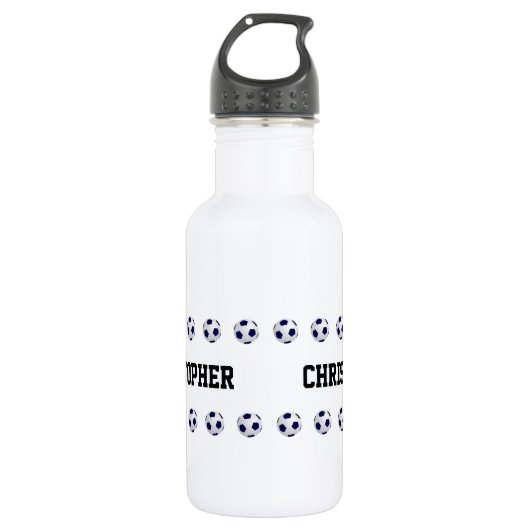 Bouteille D'eau Nom personnalisé, Bal de football, Blanc (Devant)