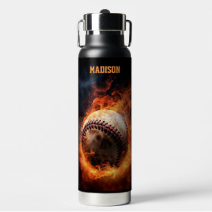Bouteille D'eau Nom personnalisé Baseball en feu