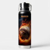 Bouteille D'eau Nom personnalisé Baseball en feu (Arrière)