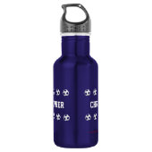 Bouteille D'eau Nom personnalisé, Boules de soccer, Bleu foncé (Dos)