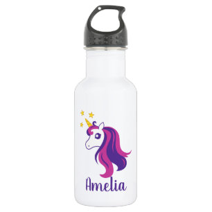 Bouteille D'eau Nom personnalisé de cheval de licorne rose mignon