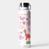Bouteille D'eau Nom personnalisé Dinosaures roses (Arrière)