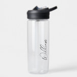 Bouteille D'eau Nom personnalisé du script moderne<br><div class="desc">Cadeaux de nom minimaliste moderne personnalisé Ce design comporte un nom personnalisé en noir moderne écriture script police. Parfait pour lui comme cadeaux de vacances, cadeaux de fête des pères et cadeaux pour toute occasion spéciale.</div>