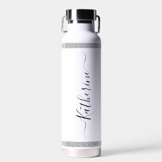 Bouteille D'eau Nom personnalisé écriture moderne bordure noire Ch