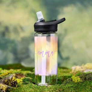 Bouteille D'eau Nom personnalisé en écriture pastel arc-en-ciel