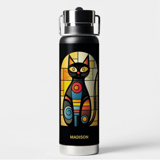 Bouteille D'eau Nom personnalisé Faux Chat en verre tendu (Arrière)