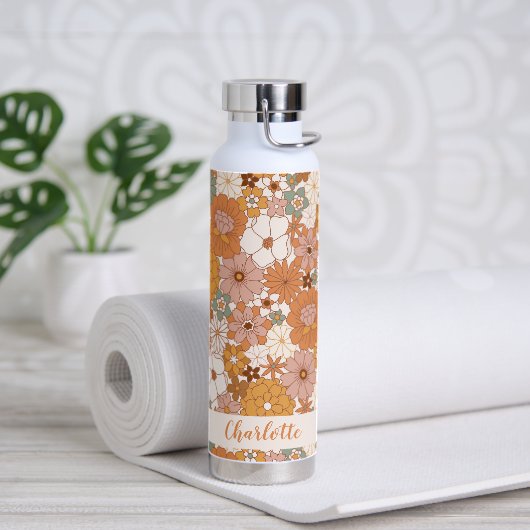 Bouteille D'eau Nom personnalisé floral Boho Terracotta Rétro (Yoga)
