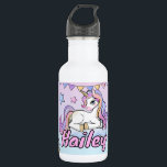 Bouteille D'eau Nom Personnalisé Magique Unicorne, Arc en Ciel & É<br><div class="desc">Bouteille en acier inoxydable de Unicorn Kid,  cadeau pour fille qui aime les licornes,  retour à la bouteille d'eau de l'école.</div>