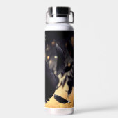 Bouteille D'eau Nom personnalisé Mariage moderne Noir Plumes dorée (Arrière)