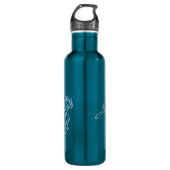 Bouteille D'eau Nom personnalisé Monogramme Lotus Vert Turquoise (Devant)