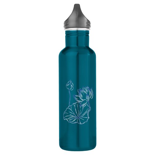 Bouteille D'eau Nom personnalisé Monogramme Lotus Vert Turquoise (Gauche)