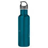 Bouteille D'eau Nom personnalisé Monogramme Lotus Vert Turquoise (Dos)