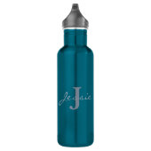 Bouteille D'eau Nom personnalisé Monogramme Lotus Vert Turquoise (Droite)