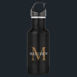 Bouteille D'eau Nom personnalisé Monogramme noir<br><div class="desc">Créez votre propre bouteille d'eau ronde noire personnalisée avec votre nom et votre monogramme personnalisés.</div>