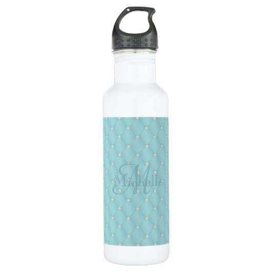 Bouteille D'eau Nom personnalisé Monogramme Turquoise Quilt Motif (Devant)