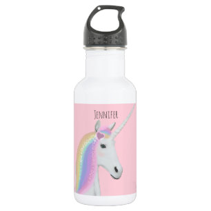 Bouteille D'eau Nom personnalisé par rose mignon de licorne