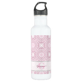 Bouteille D'eau Nom personnalisé Pretty Rose Confetti Lace Mandala