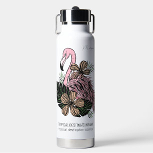 Bouteille D'eau Nom personnalisé, texte et couleur Flamant rose ro