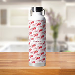 Bouteille D'eau Nom rose arc cerise<br><div class="desc">Cerises rouges avec arc rose en motif. Personnalisez et ajoutez votre nom.</div>
