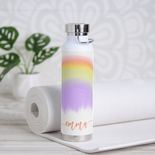Bouteille D'eau Nom script coloré arc-en-ciel personnalisé (Yoga)