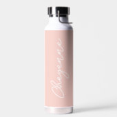 Bouteille D'eau Nom simple Élégant Script Pastel Rose Moderne (Gauche)