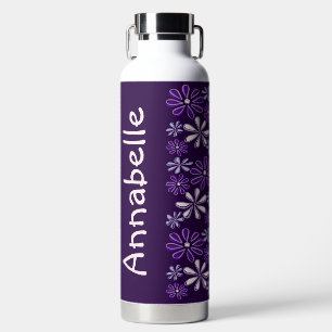 Bouteille D'eau Nom tendance Purple Flower Doodle Motif