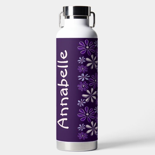 Bouteille D'eau Nom tendance Purple Flower Doodle Motif (Avant)