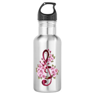 Bouteille D'eau Notes de clef musicale en treble avec des fleurs S