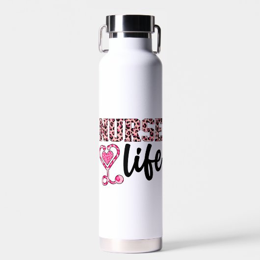 Bouteille D'eau Nurse Life - Rose et Empreinte de léopard (2) (Avant)