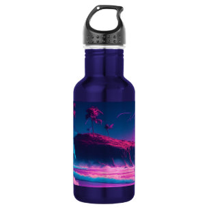 Bouteille D'eau Océan rose et palmiers Art numérique 
