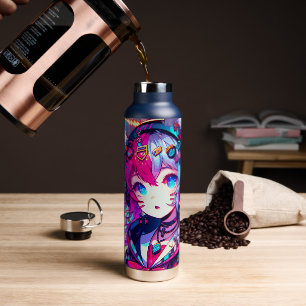 Bouteille D'eau Oeuvre colorée Glitchcore Anime Girl