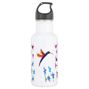 Bouteille D'eau Oiseau-colibri fleuri art ornithologique