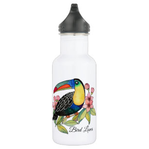 Bouteille D'eau Oiseau de toucan d'aquarelle avec des fleurs