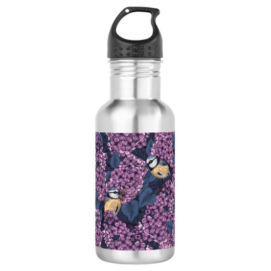 Bouteille D'eau Oiseaux dans le jardin violet lilas (Devant)