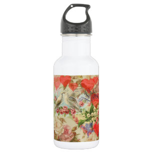 Bouteille D'eau Oiseaux de l'amour Vintage Antique Cœur