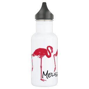 Bouteille D'eau Oiseaux vintage, un flamant rose avec une patte le
