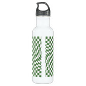 Bouteille D'eau Olive Green & White À damiers Motif déformé (Dos)