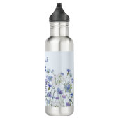 Bouteille D'eau Ombre de Fleur sauvage d'aquarelle bleu monogramme (Droite)