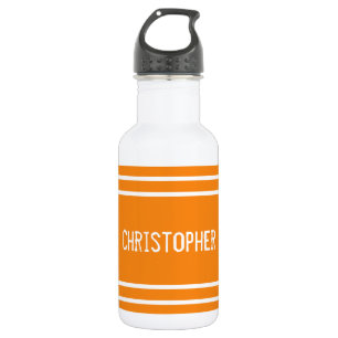 Bouteille D'eau Orange et blanc avec nom et rayures
