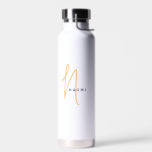 Bouteille D'eau Orange | Nom de script monographique personnalisé<br><div class="desc">Script Orange Personnalisé Nom Monogramme Élégant Bouteille D'Eau Chic. Un design simple et moderne en noir et blanc avec calligraphie manuscrite pour un look professionnel et cool. Créez vos propres cadeaux éco-personnalisés. N'importe quelle police,  n'importe quelle couleur,  aucun minimum.</div>